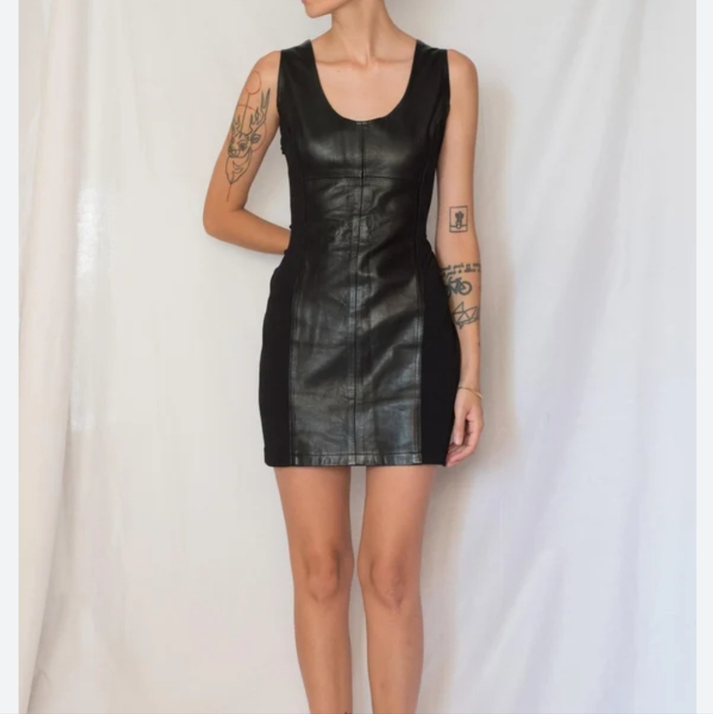 Vintage American Top Leather &Fabric Mini Dress size Large